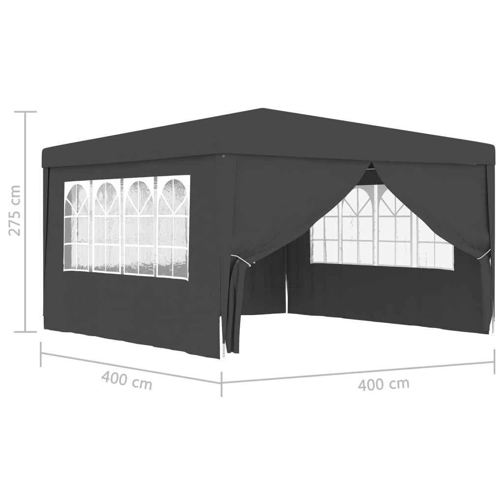 Cort petrecere profesional pereți laterali antracit 4x4m 90g/m² - Lando