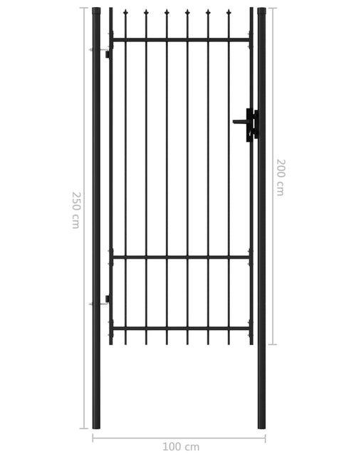 Încărcați imaginea în vizualizatorul Galerie, Poartă de gard cu o ușă, vârf ascuțit, negru, 1 x 2 m, oțel Lando - Lando
