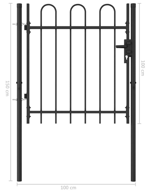 Încărcați imaginea în vizualizatorul Galerie, Poartă de gard cu o ușă, vârf arcuit, negru, 1 x 1 m, oțel Lando - Lando
