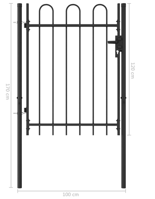 Загрузите изображение в средство просмотра галереи, Poartă de gard cu o ușă, vârf arcuit, negru, 1 x 1,2 m, oțel Lando - Lando
