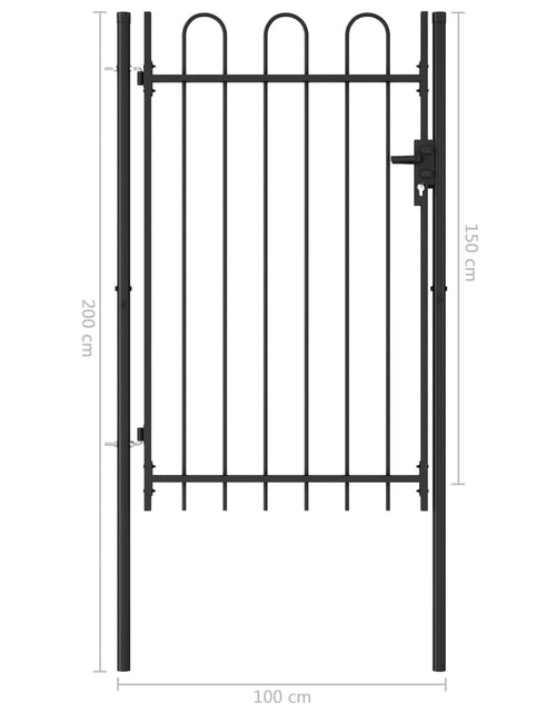 Încărcați imaginea în vizualizatorul Galerie, Poartă de gard cu o ușă, vârf arcuit, negru, 1 x 1,5 m, oțel Lando - Lando
