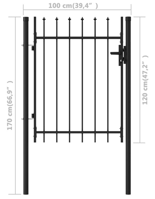 Încărcați imaginea în vizualizatorul Galerie, Poartă de gard, o ușă, cu vârf suliță, negru, 1 x 1,2 m, oțel Lando - Lando
