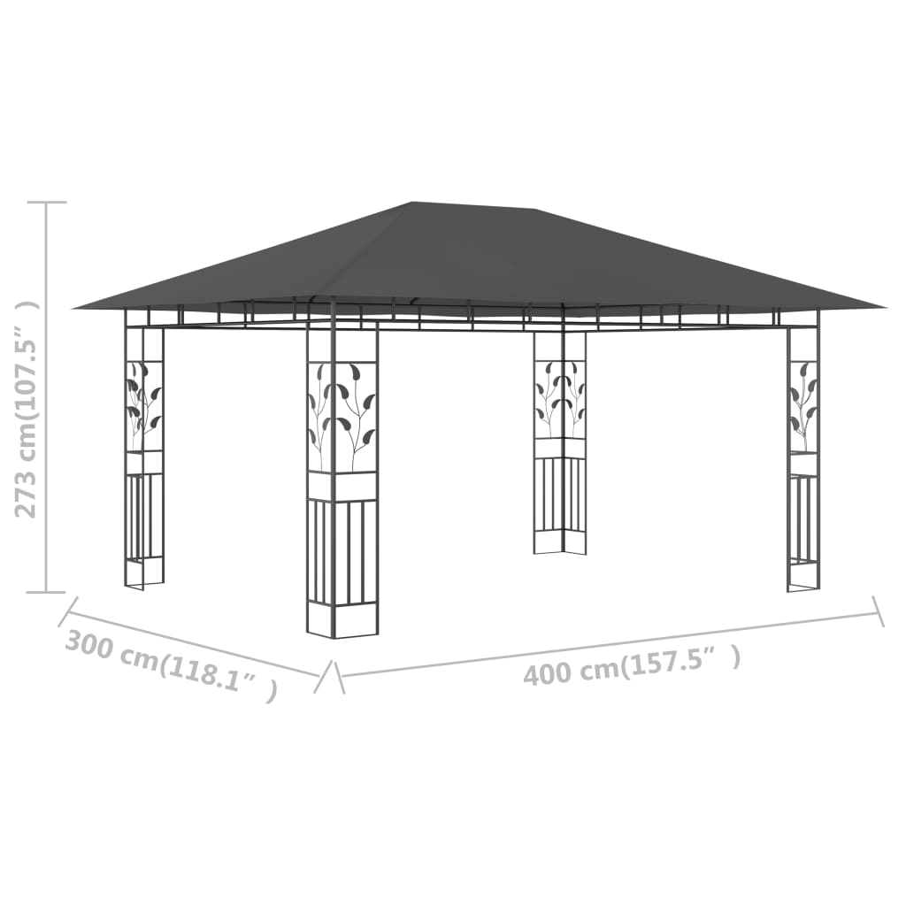 Pavilion cu plasă anti-țânțari, antracit, 4 x 3 x 2,73 m Lando - Lando