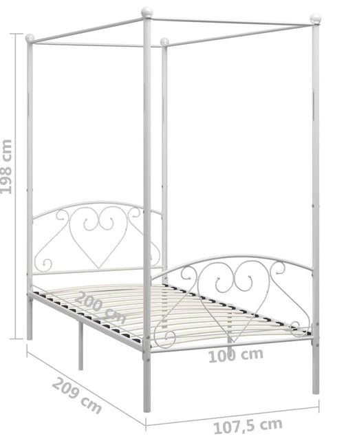 Încărcați imaginea în vizualizatorul Galerie, Cadru de pat cu baldachin, alb, 100 x 200 cm, metal - Lando

