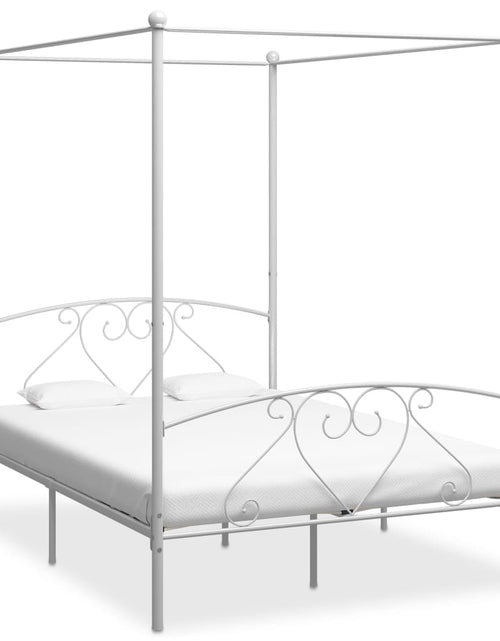 Încărcați imaginea în vizualizatorul Galerie, Cadru de pat cu baldachin, alb, 140 x 200 cm, metal - Lando
