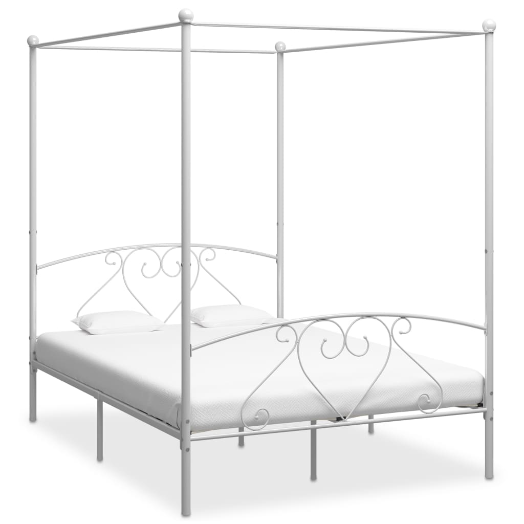 Cadru de pat cu baldachin, alb, 140 x 200 cm, metal - Lando