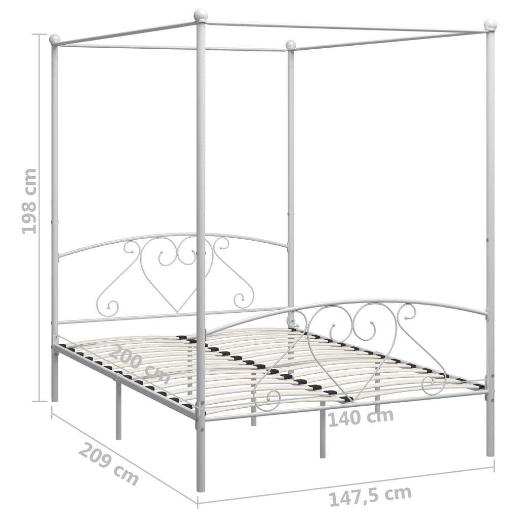Cadru de pat cu baldachin, alb, 140 x 200 cm, metal - Lando