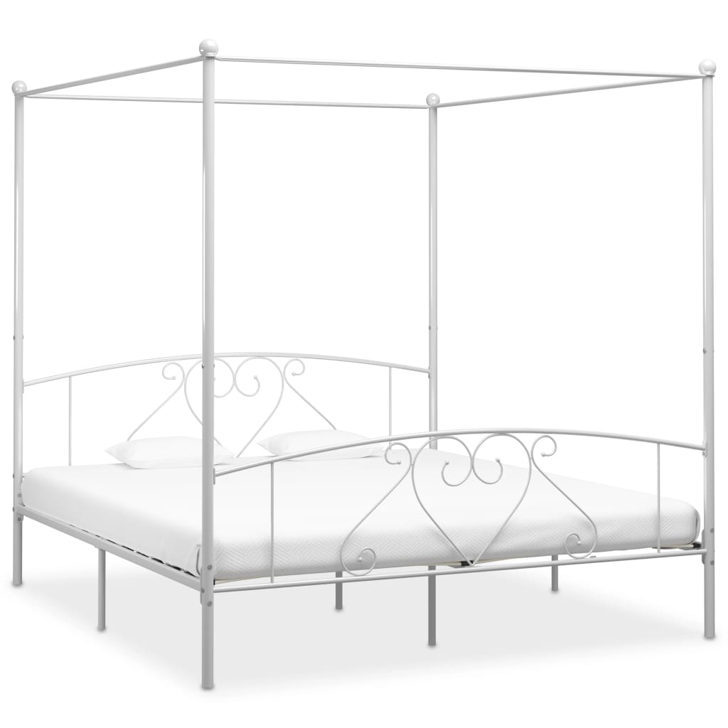 Cadru de pat cu baldachin, alb, 200 x 200 cm, metal - Lando