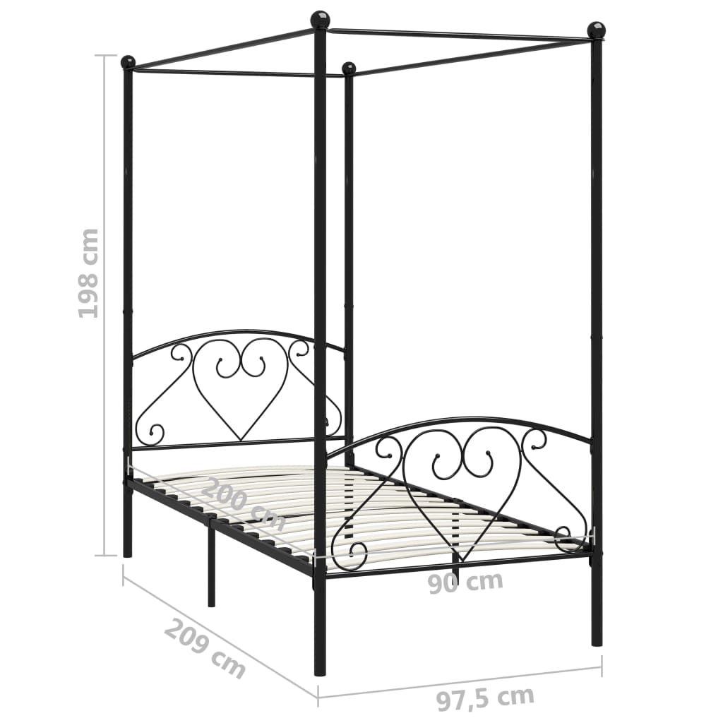 Cadru de pat cu baldachin, negru, 90 x 200 cm, metal - Lando