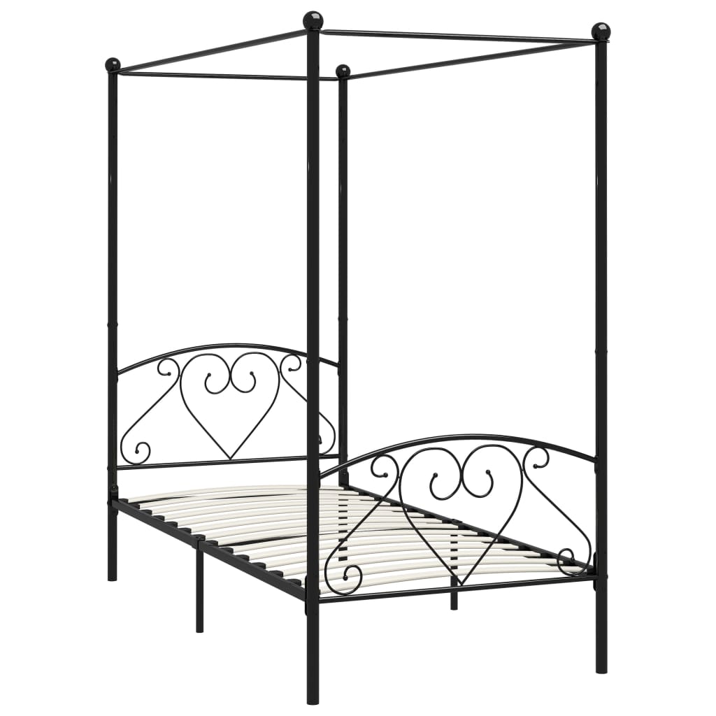 Cadru de pat cu baldachin, negru, 100 x 200 cm, metal - Lando