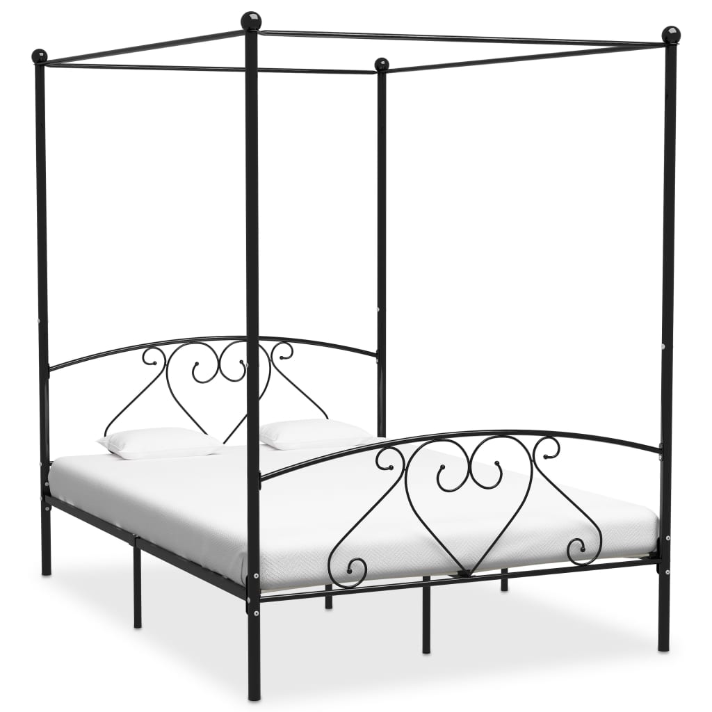 Cadru de pat cu baldachin, negru, 140 x 200 cm, metal - Lando