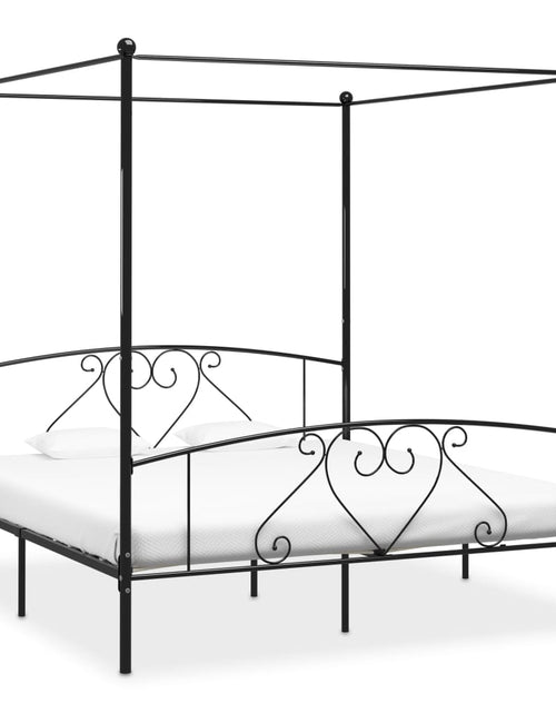 Încărcați imaginea în vizualizatorul Galerie, Cadru de pat cu baldachin, negru, 180 x 200 cm, metal - Lando
