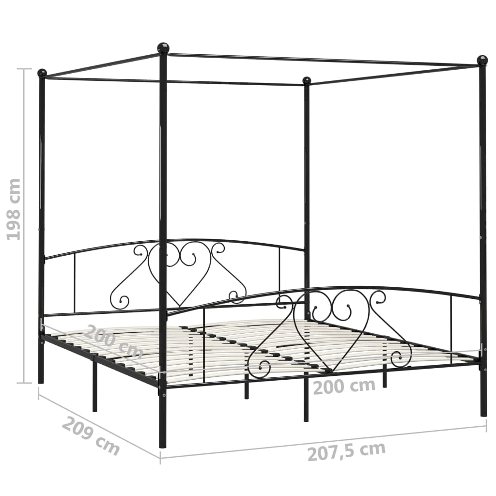 Cadru de pat cu baldachin, negru, 200 x 200 cm, metal - Lando