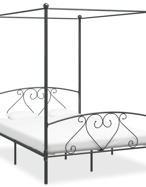 Încărcați imaginea în vizualizatorul Galerie, Cadru de pat cu baldachin, gri, 160 x 200 cm, metal - Lando
