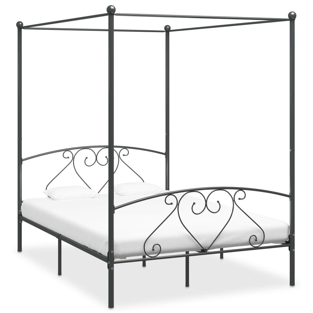 Cadru de pat cu baldachin, gri, 160 x 200 cm, metal - Lando