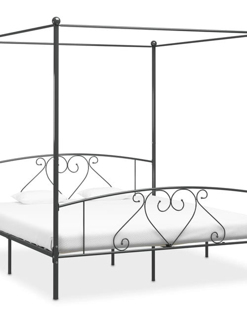 Încărcați imaginea în vizualizatorul Galerie, Cadru de pat cu baldachin, gri, 200 x 200 cm, metal - Lando
