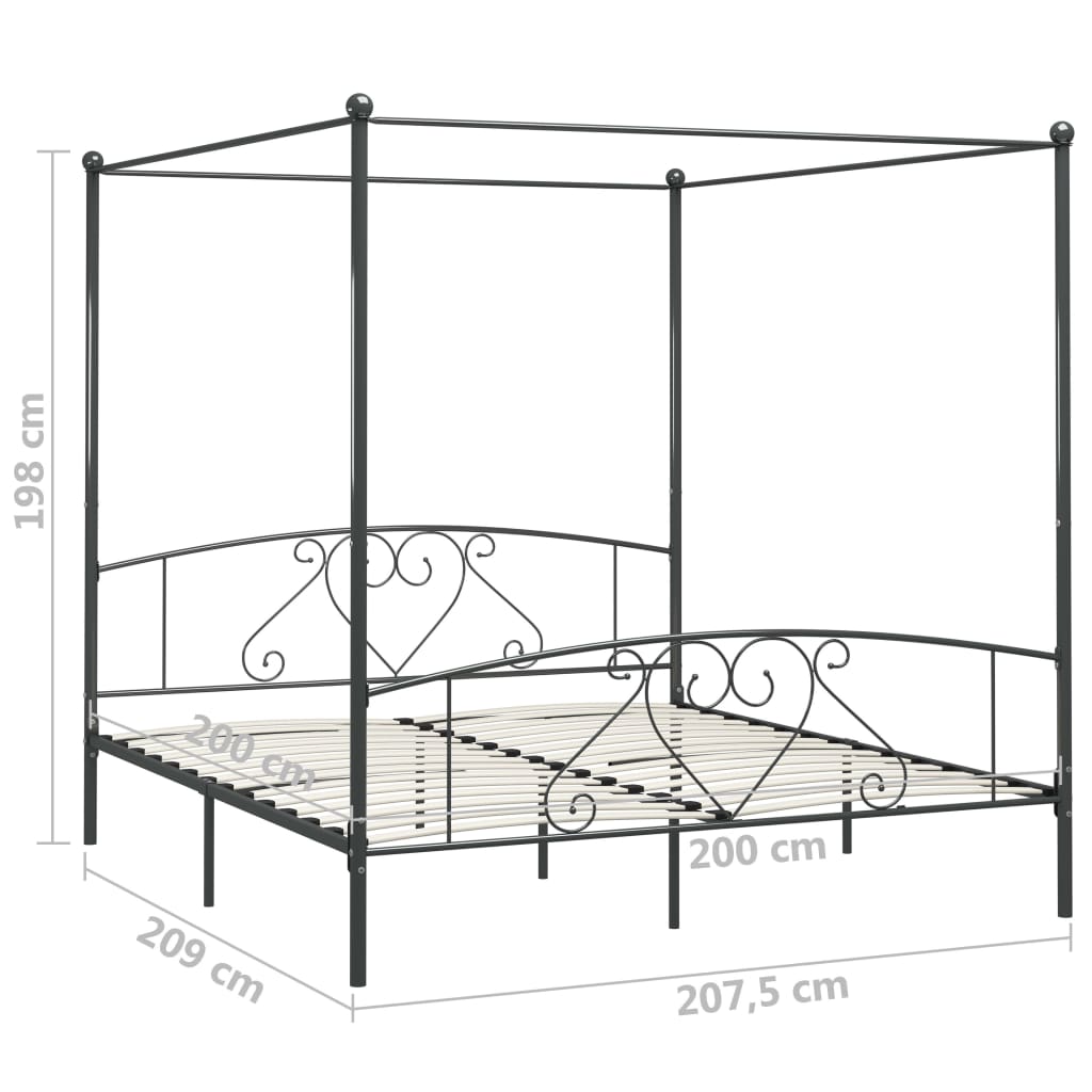 Cadru de pat cu baldachin, gri, 200 x 200 cm, metal - Lando