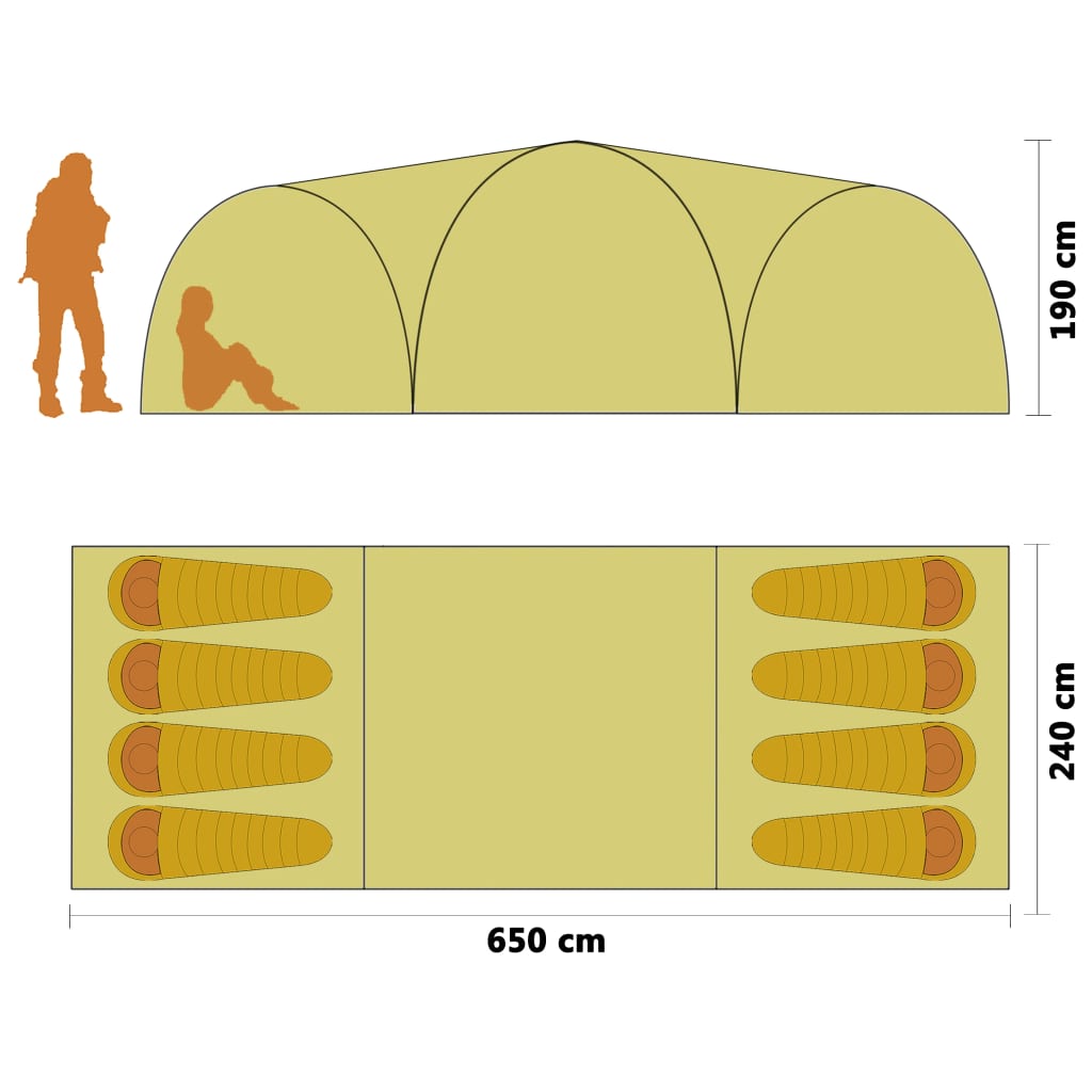 Cort camping tip iglu, 8 persoane, verde, 650 x 240 x 190 cm Lando - Lando