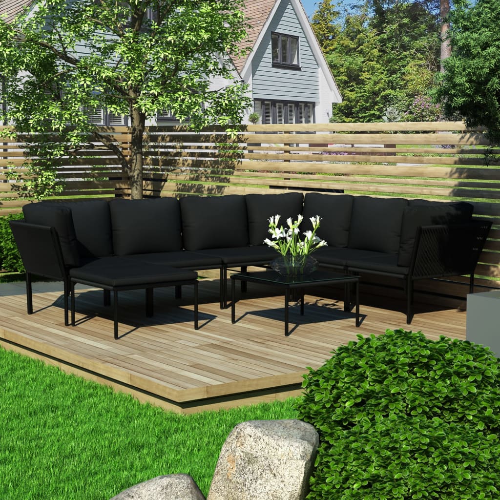 Set mobilier de grădină cu perne, 8 piese, negru, PVC Lando - Lando