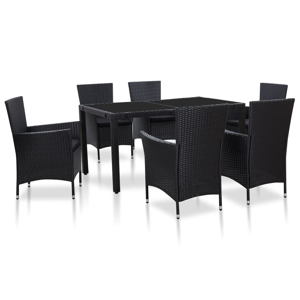 Set mobilier de grădină, 7 piese, negru, poliratan Lando - Lando