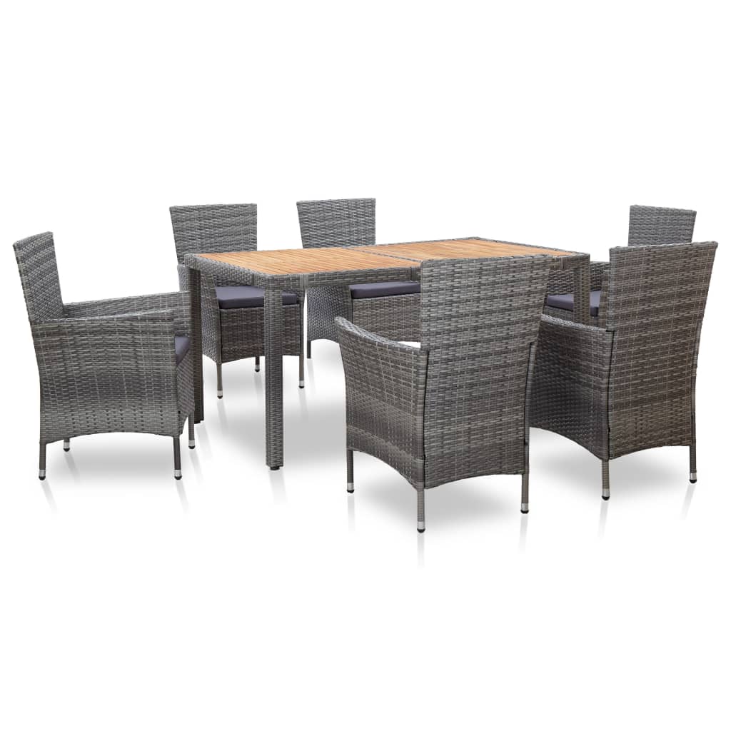 Set mobilier de exterior cu perne, 7 piese, gri, poliratan Lando - Lando