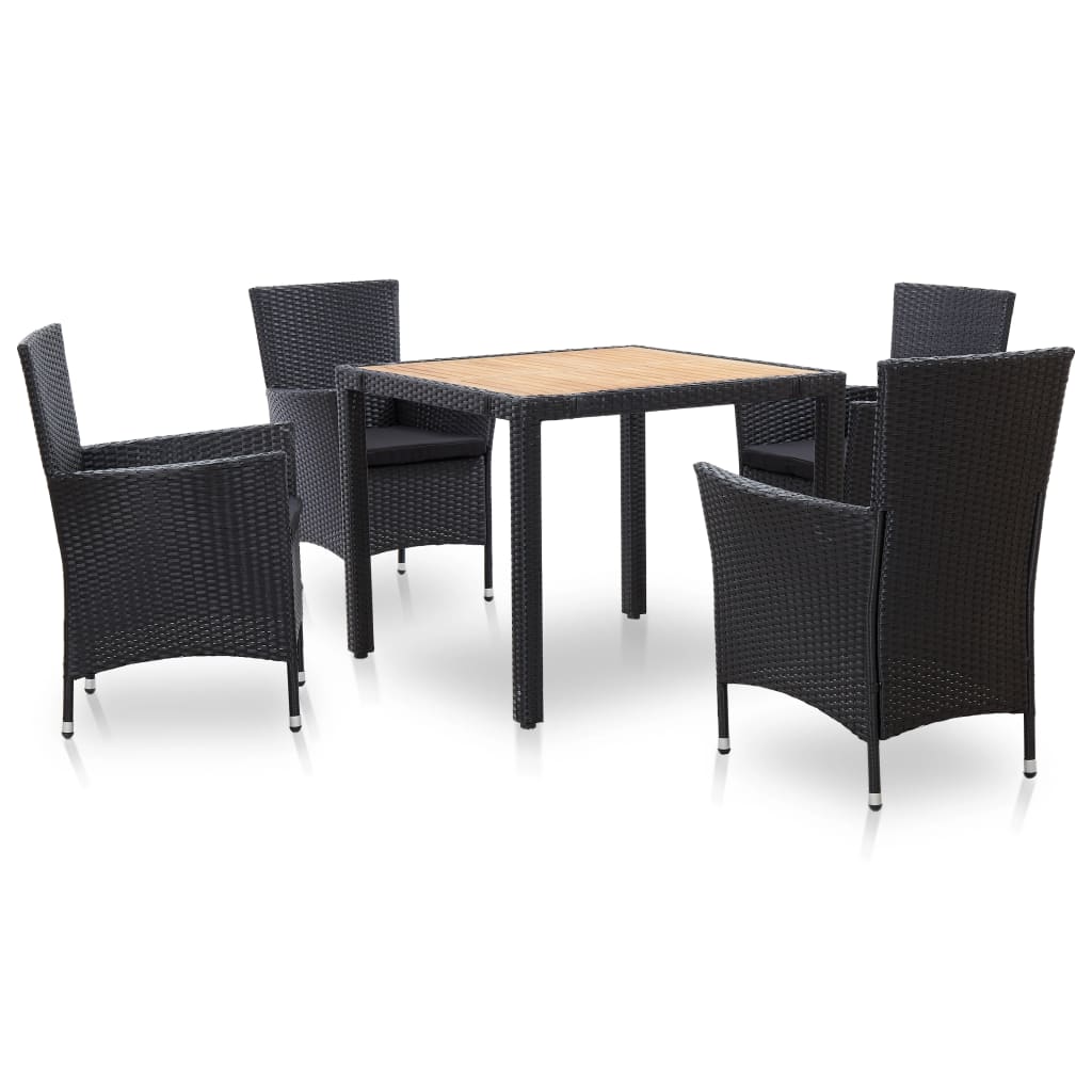 Set mobilier de exterior cu perne, 5 piese, negru, poliratan Lando - Lando