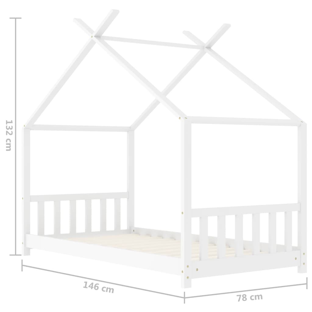 Cadru de pat pentru copii, alb, 70 x 140 cm, lemn masiv de pin Lando - Lando