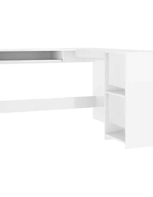 Încărcați imaginea în vizualizatorul Galerie, Birou de colț în formă de L alb extralucios 120x140x75 cm PAL - Lando
