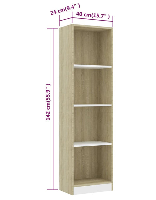 Загрузите изображение в средство просмотра галереи, Bibliotecă cu 4 rafturi, alb &amp; stejar sonoma, 40x24x142 cm, PAL - Lando
