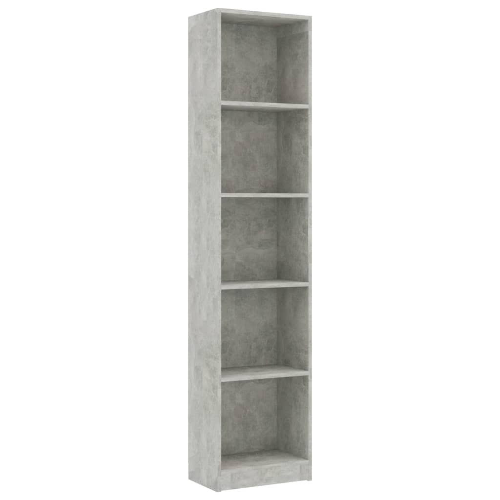 Bibliotecă cu 5 rafturi, gri beton, 40x24x175 cm, PAL Lando - Lando