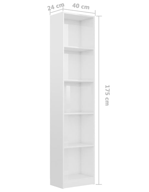 Încărcați imaginea în vizualizatorul Galerie, Bibliotecă cu 5 rafturi, alb extralucios, 40x24x175 cm, PAL Lando - Lando
