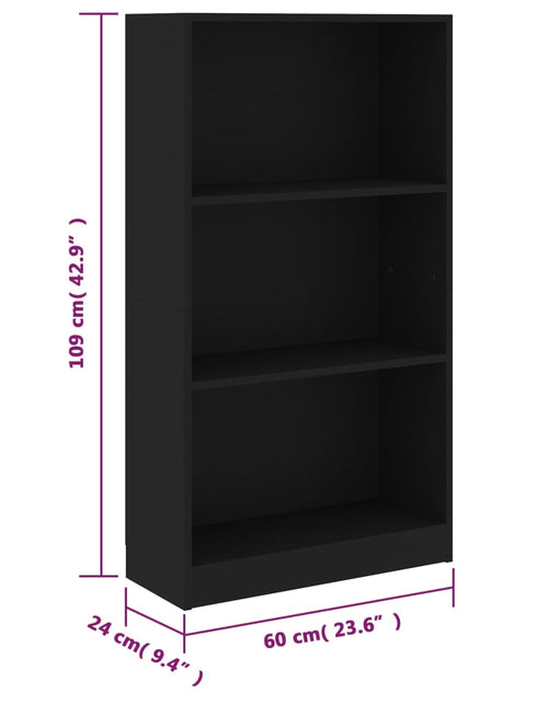 Încărcați imaginea în vizualizatorul Galerie, Bibliotecă cu 3 rafturi, negru, 60x24x109 cm, lemn compozit Lando - Lando
