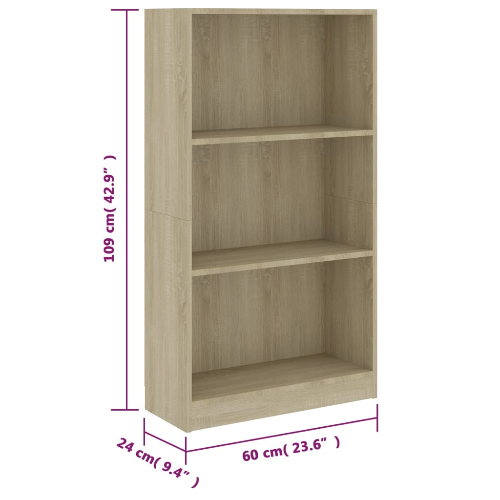 Bibliotecă 3 rafturi stejar sonoma 60x24x109 cm lemn compozit Lando - Lando