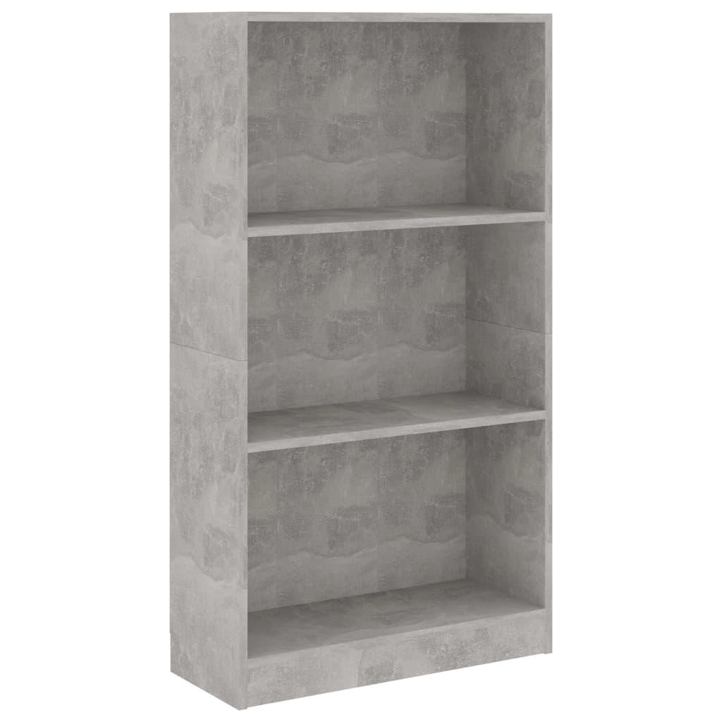 Bibliotecă cu 3 rafturi, gri beton, 60x24x109 cm, lemn compozit Lando - Lando