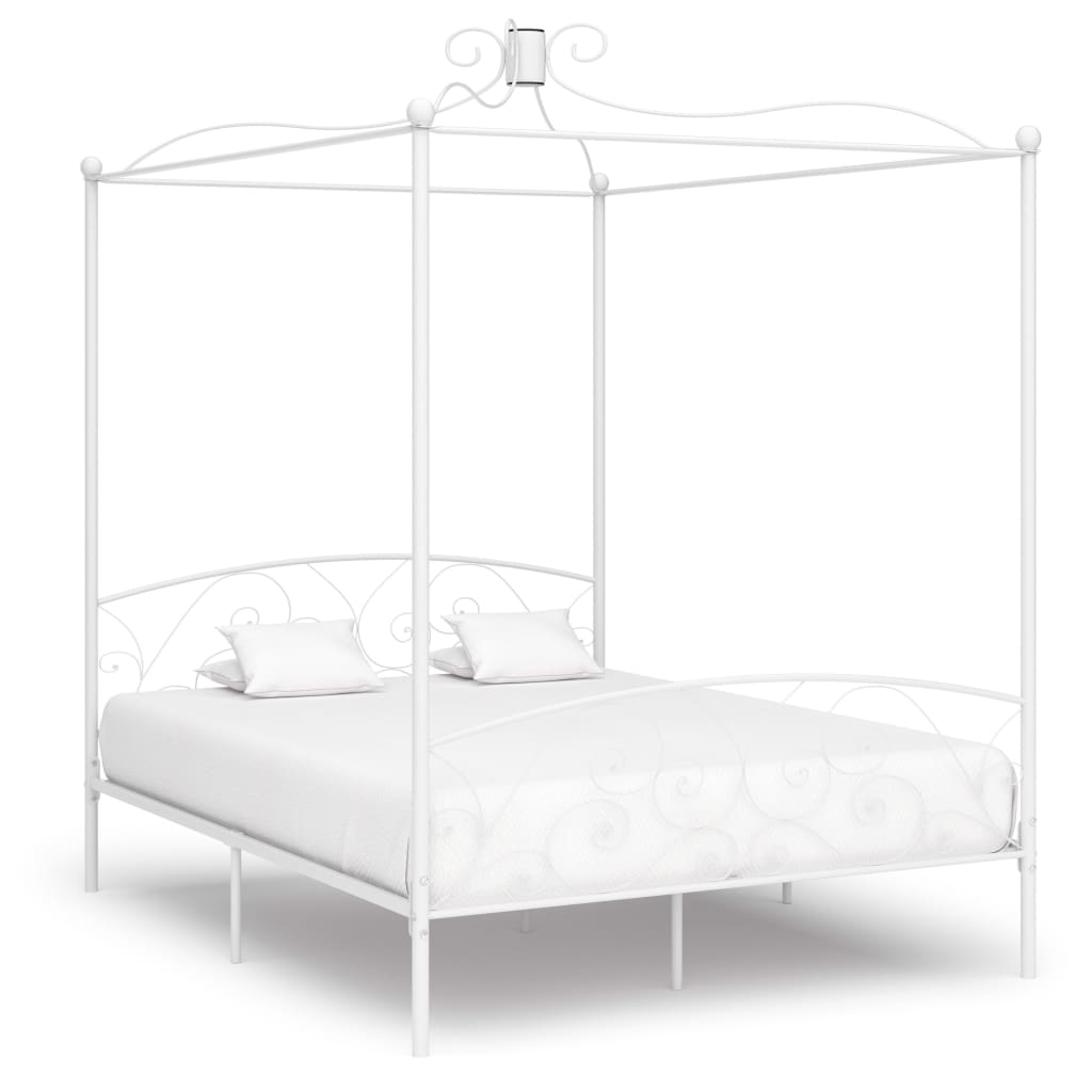 Cadru de pat cu baldachin, alb, 180 x 200 cm, metal - Lando