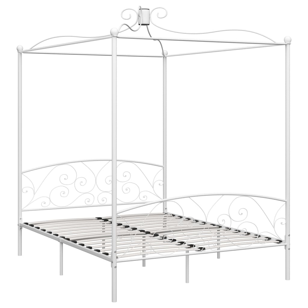 Cadru de pat cu baldachin, alb, 180 x 200 cm, metal - Lando