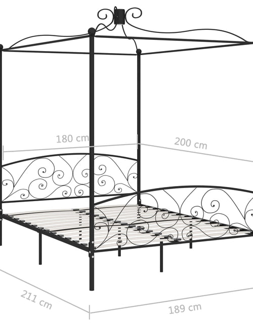 Încărcați imaginea în vizualizatorul Galerie, Cadru de pat cu baldachin, negru, 180 x 200 cm, metal - Lando
