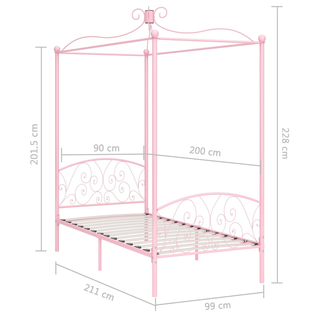 Cadru de pat cu baldachin, roz, 90 x 200 cm, metal - Lando