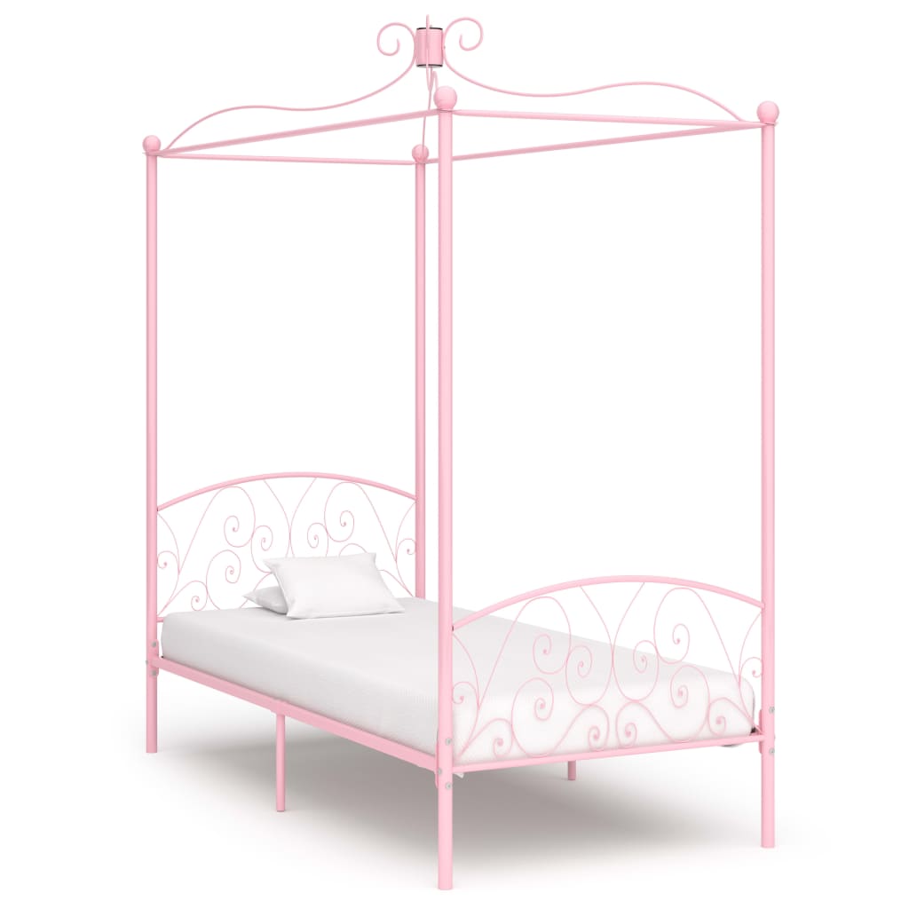 Cadru de pat cu baldachin, roz, 100 x 200 cm, metal - Lando