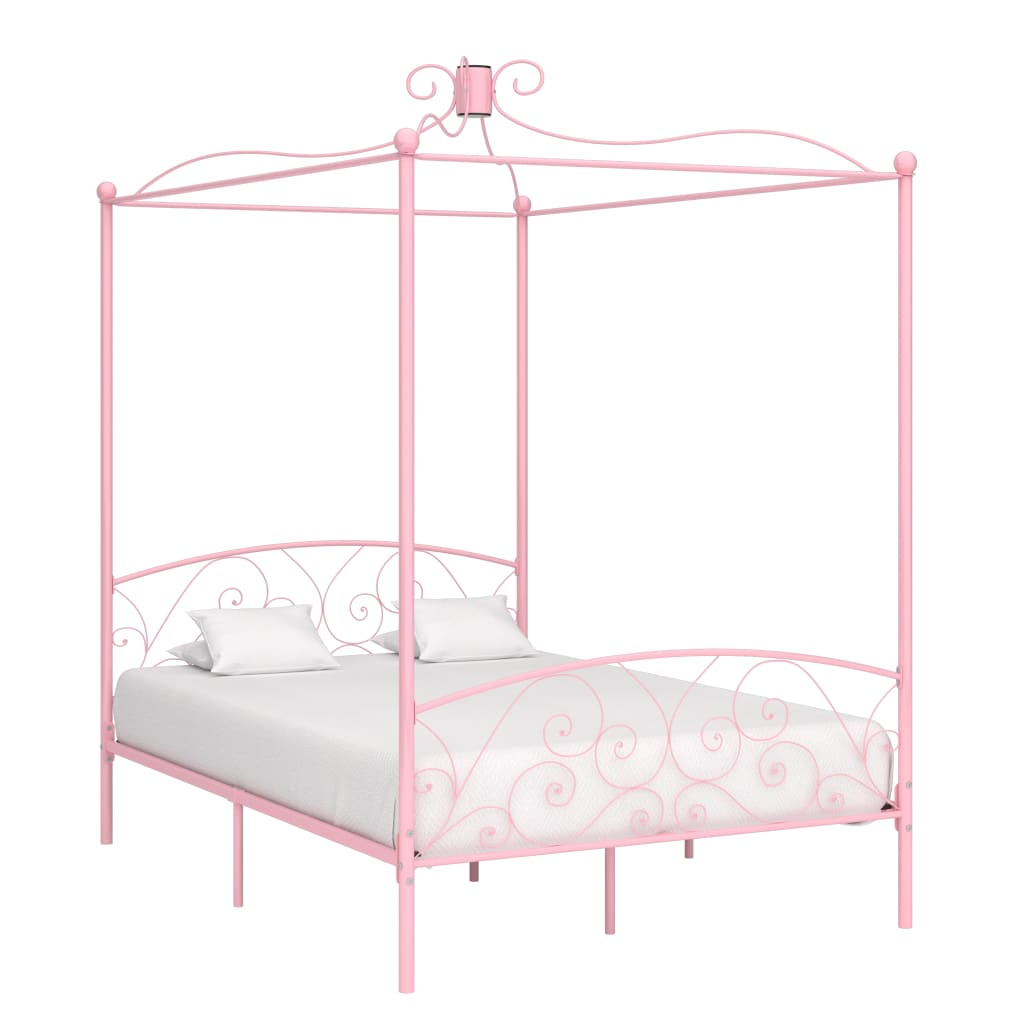 Cadru de pat cu baldachin, roz, 120 x 200 cm, metal - Lando