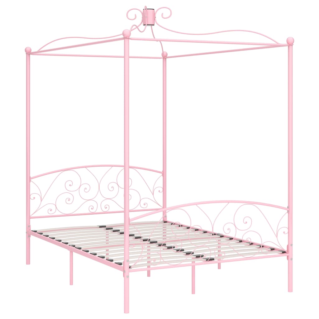 Cadru de pat cu baldachin, roz, 120 x 200 cm, metal - Lando
