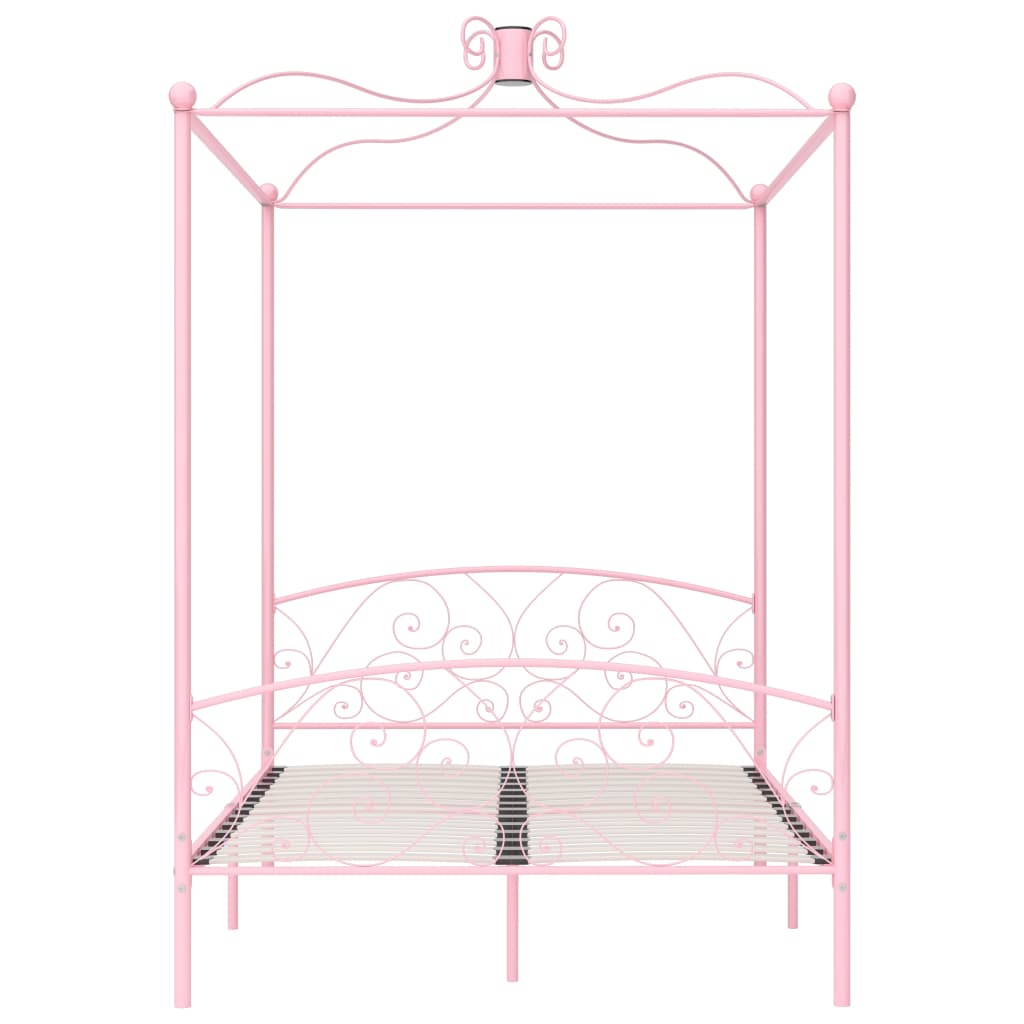 Cadru de pat cu baldachin, roz, 140 x 200 cm, metal - Lando