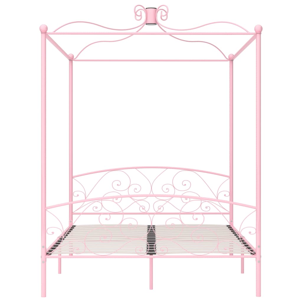 Cadru de pat cu baldachin, roz, 160 x 200 cm, metal - Lando