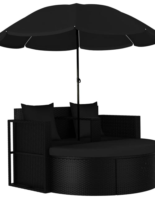 Загрузите изображение в средство просмотра галереи, Pat de grădină cu umbrelă de soare, negru, poliratan - Lando
