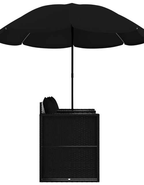 Загрузите изображение в средство просмотра галереи, Pat de grădină cu umbrelă de soare, negru, poliratan - Lando
