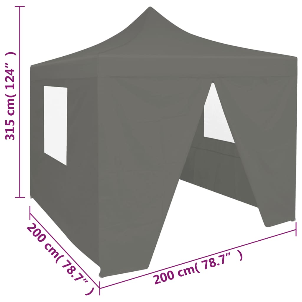 Cort de petrecere pliabil cu 4 pereți, antracit, 2 x 2 m, oțel Lando - Lando