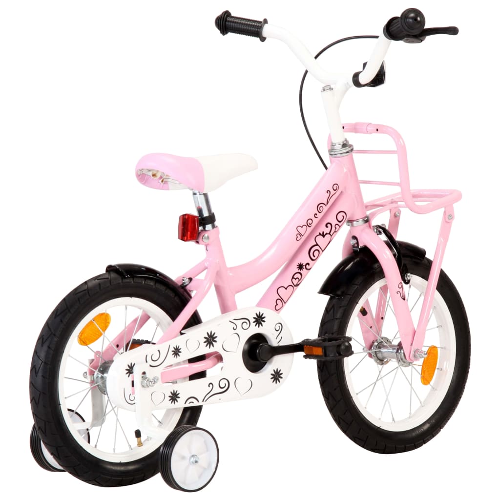 Bicicletă copii cu suport frontal, alb și roz, 14 inci Lando - Lando