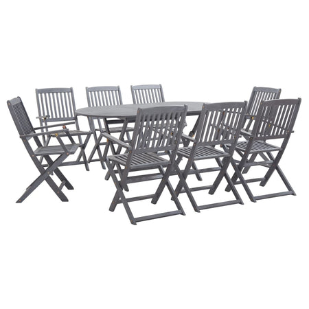 Set mobilier de grădină, 9 piese, gri, lemn masiv de acacia - Lando