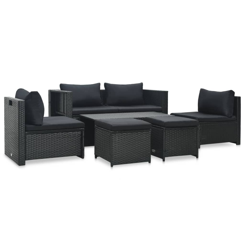 Set mobilier de grădină cu perne, 6 piese, negru, poliratan Lando - Lando