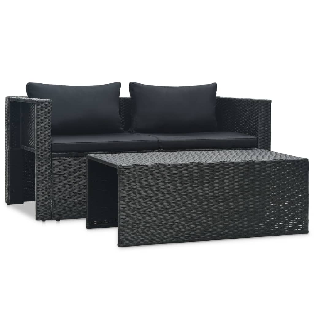 Set mobilier de grădină cu perne, 6 piese, negru, poliratan Lando - Lando